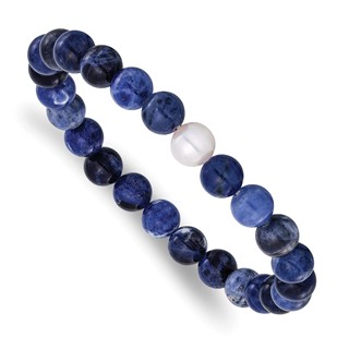 Chisel 8-9mm Lapis and White Freshwater Cultured Pearl Beaded 7.25 inch Stretch Bracelet