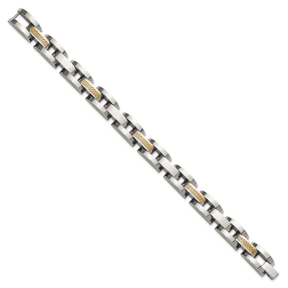 Chisel Stainless Steel Polished with 14K Gold Accent 8.25 inch Link Bracelet
