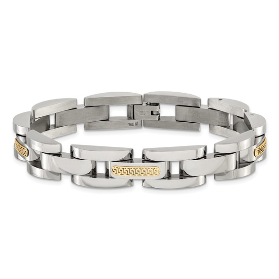 Chisel Stainless Steel Polished with 14K Gold Accent 8.25 inch Link Bracelet