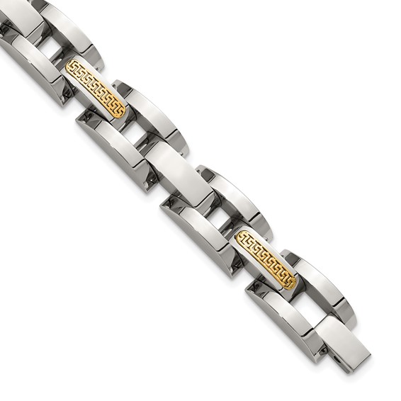Chisel Stainless Steel Polished with 14K Gold Accent 8.25 inch Link Bracelet