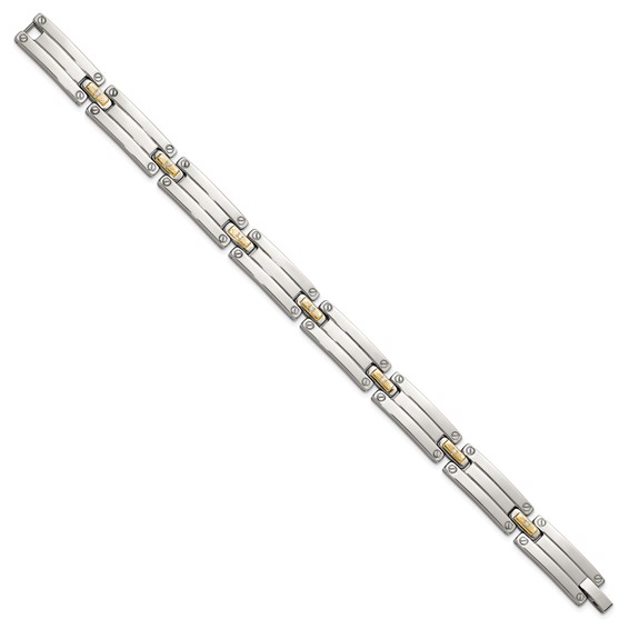 Chisel Stainless Steel Polished with 14K Gold Accent and 1/15ct. Diamond 8.5 inch Link Bracelet