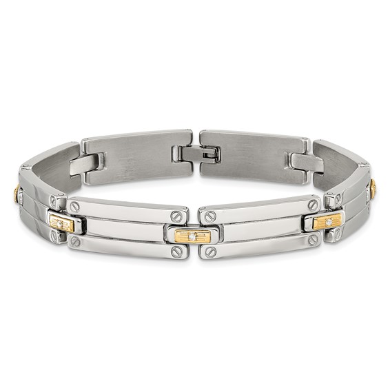 Chisel Stainless Steel Polished with 14K Gold Accent and 1/15ct. Diamond 8.5 inch Link Bracelet