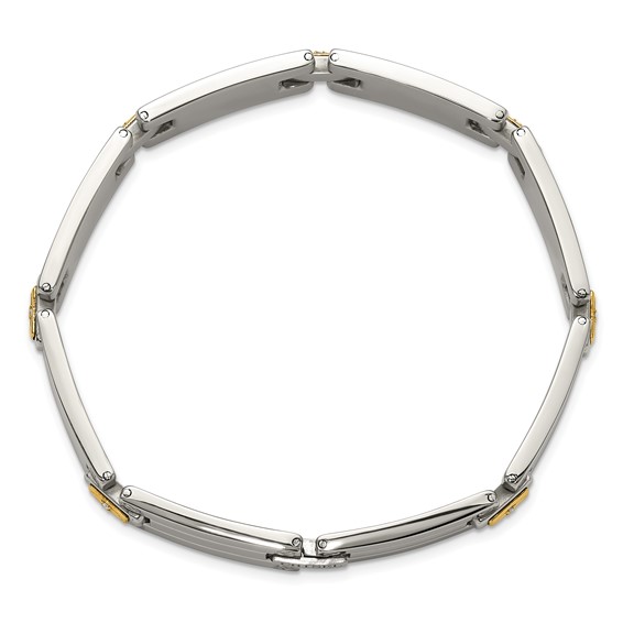 Chisel Stainless Steel Polished with 14K Gold Accent and 1/15ct. Diamond 8.5 inch Link Bracelet