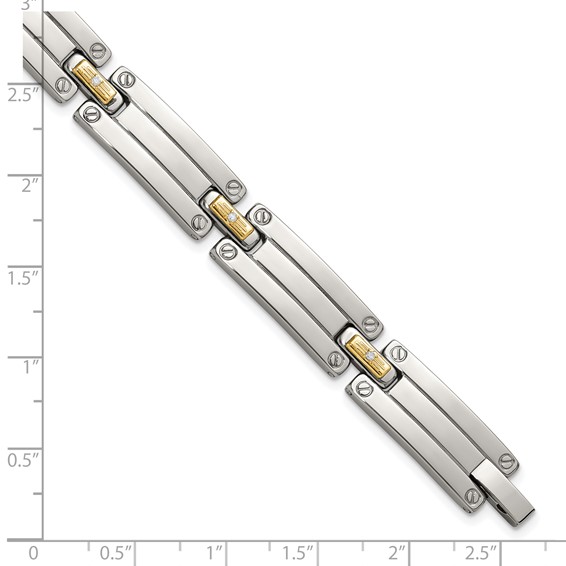 Chisel Stainless Steel Polished with 14K Gold Accent and 1/15ct. Diamond 8.5 inch Link Bracelet