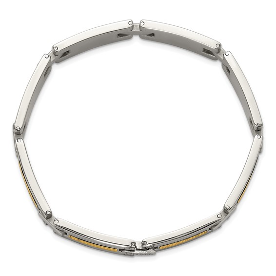 Chisel Stainless Steel Polished with 14K Gold Accent Basket Weave Pattern 8.5 inch Link Bracelet