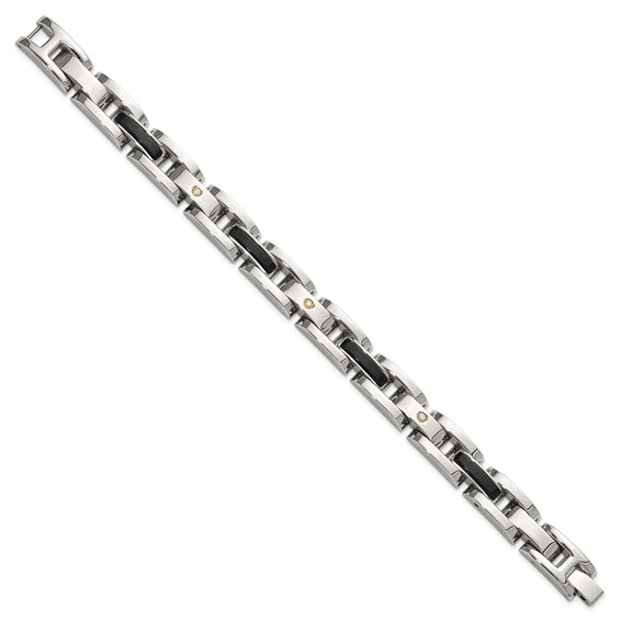 Chisel Stainless Steel Polished with 14K Gold Accent and 1/20ct. Diamond and Onyx 8.25 inch Link Bracelet