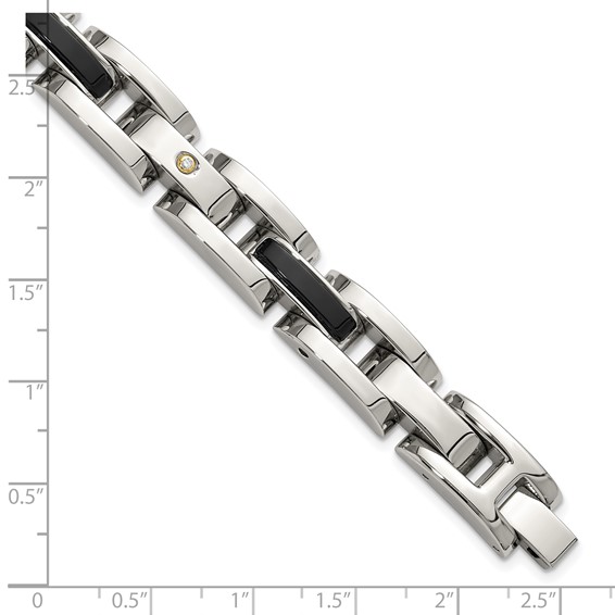 Chisel Stainless Steel Polished with 14K Gold Accent and 1/20ct. Diamond and Onyx 8.25 inch Link Bracelet