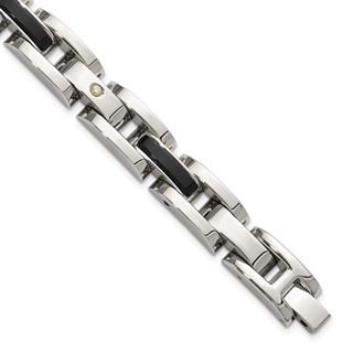 Chisel Stainless Steel Polished with 14K Gold Accent and 1/20ct. Diamond and Onyx 8.25 inch Link Bracelet