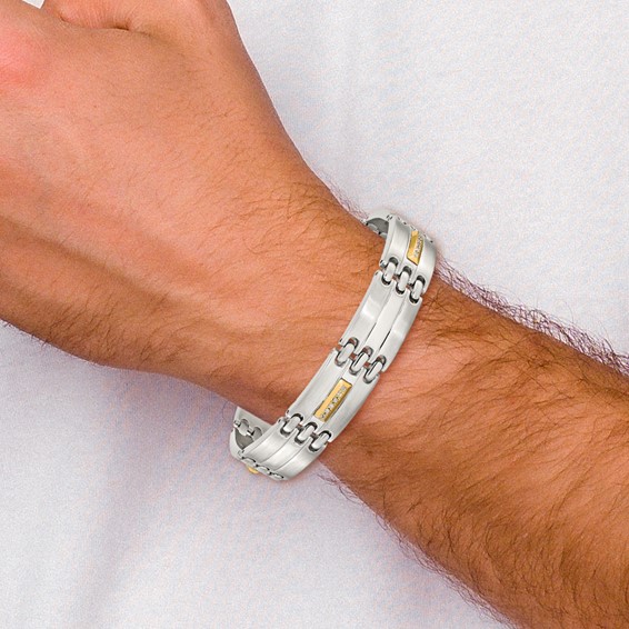 Chisel Stainless Steel Brushed and Polished with 14K Gold Accent and 1/4ct. Diamond 8.5 inch Bracelet