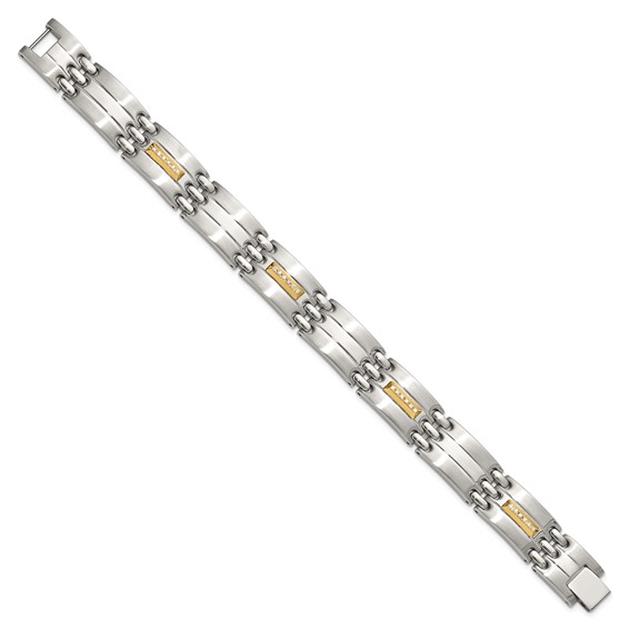 Chisel Stainless Steel Brushed and Polished with 14K Gold Accent and 1/4ct. Diamond 8.5 inch Bracelet