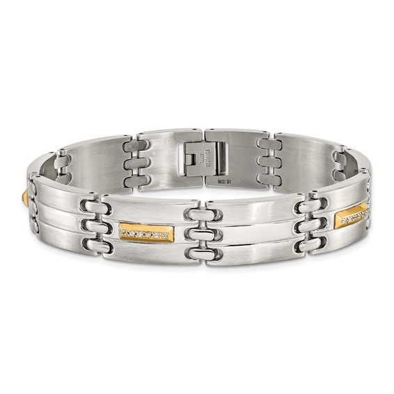 Chisel Stainless Steel Brushed and Polished with 14K Gold Accent and 1/4ct. Diamond 8.5 inch Bracelet
