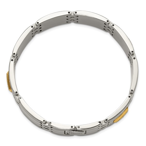 Chisel Stainless Steel Brushed and Polished with 14K Gold Accent and 1/4ct. Diamond 8.5 inch Bracelet