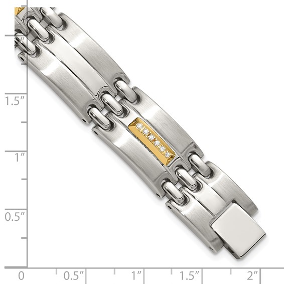 Chisel Stainless Steel Brushed and Polished with 14K Gold Accent and 1/4ct. Diamond 8.5 inch Bracelet
