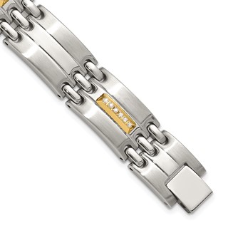 Chisel Stainless Steel Brushed and Polished with 14K Gold Accent and 1/4ct. Diamond 8.5 inch Bracelet