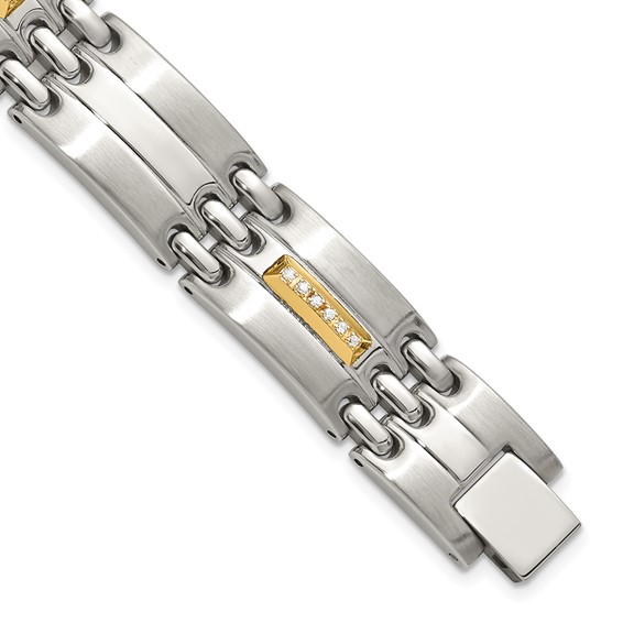 Chisel Stainless Steel Brushed and Polished with 14K Gold Accent and 1/4ct. Diamond 8.5 inch Bracelet