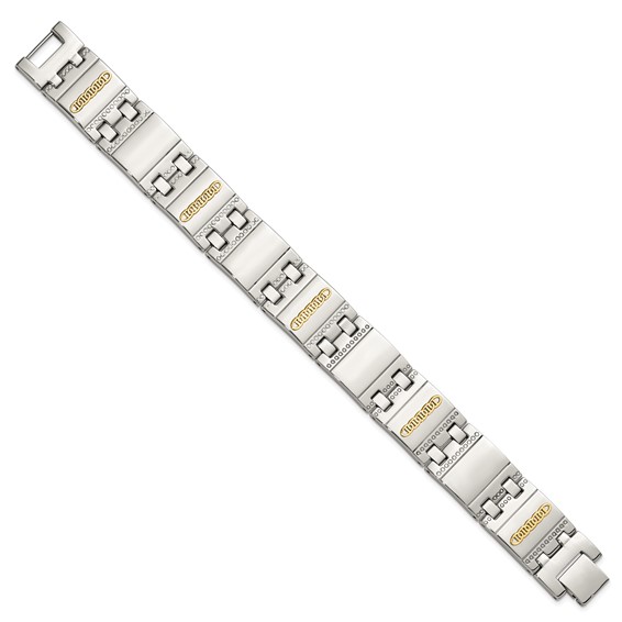 Chisel Stainless Steel Polished and Textured with 14K Gold Accent 8.5 inch Link Bracelet