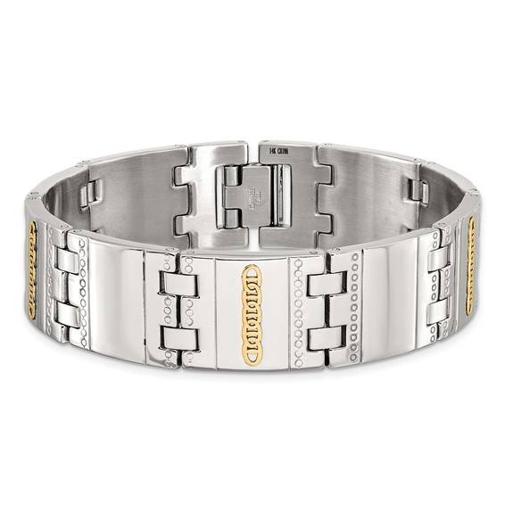 Chisel Stainless Steel Polished and Textured with 14K Gold Accent 8.5 inch Link Bracelet