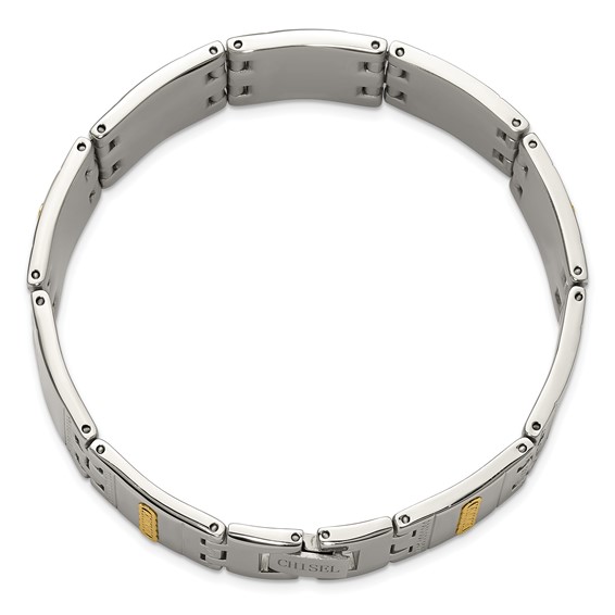 Chisel Stainless Steel Polished and Textured with 14K Gold Accent 8.5 inch Link Bracelet