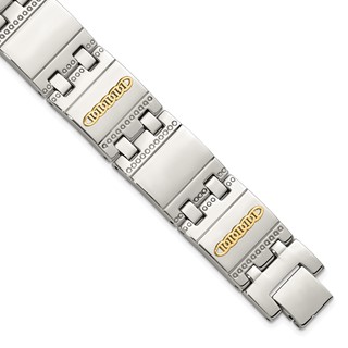 Chisel Stainless Steel Polished and Textured with 14K Gold Accent 8.5 inch Link Bracelet