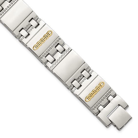 Chisel Stainless Steel Polished and Textured with 14K Gold Accent 8.5 inch Link Bracelet