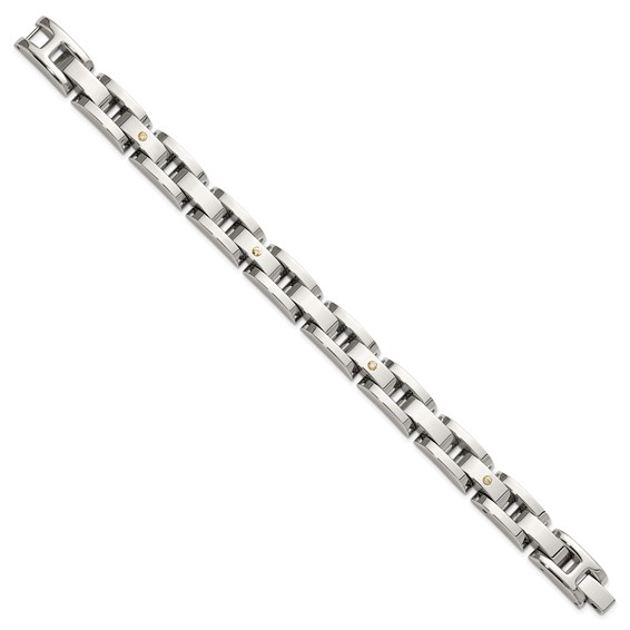 Chisel Stainless Steel Polished with 14K Gold Accent and 1/15ct. Diamond 8.25 inch Link Bracelet