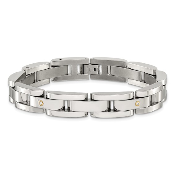 Chisel Stainless Steel Polished with 14K Gold Accent and 1/15ct. Diamond 8.25 inch Link Bracelet