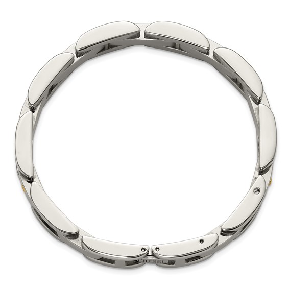 Chisel Stainless Steel Polished with 14K Gold Accent and 1/15ct. Diamond 8.25 inch Link Bracelet
