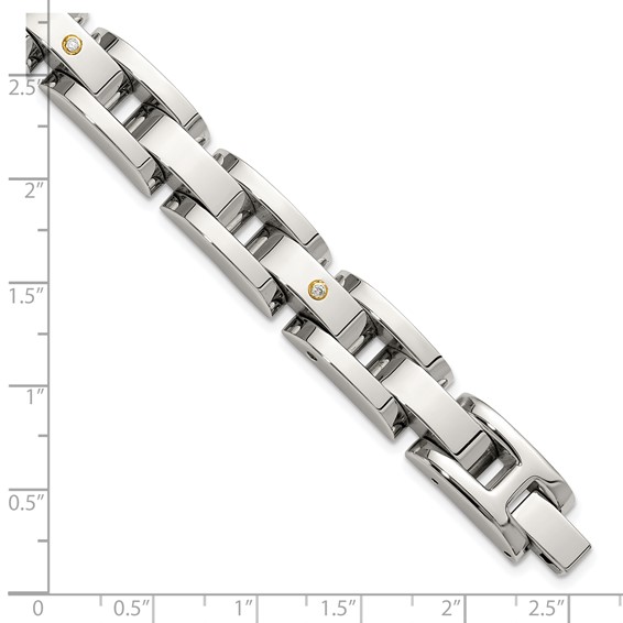 Chisel Stainless Steel Polished with 14K Gold Accent and 1/15ct. Diamond 8.25 inch Link Bracelet