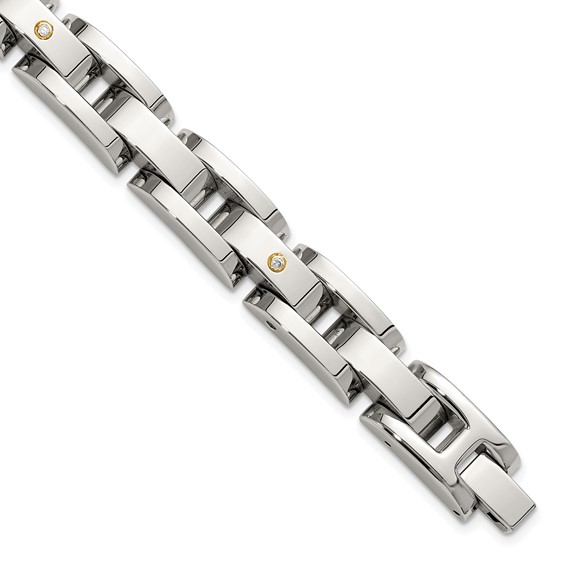 Chisel Stainless Steel Polished with 14K Gold Accent and 1/15ct. Diamond 8.25 inch Link Bracelet