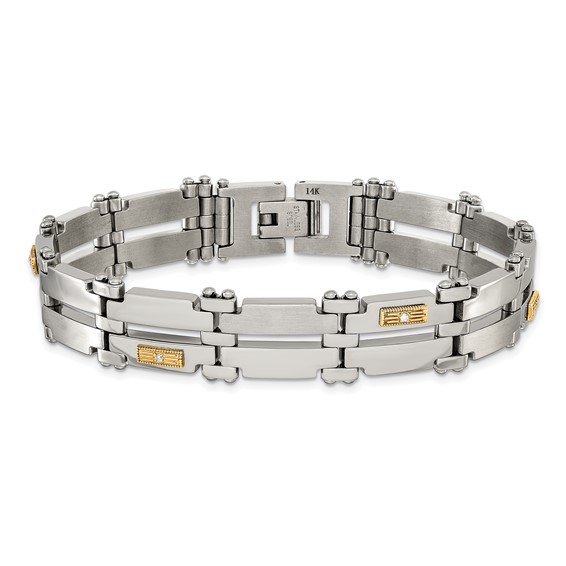 Chisel Stainless Steel Brushed and Polished with 14K Gold Accent and 1/20ct. Diamond 8.5 inch Bracelet
