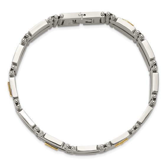 Chisel Stainless Steel Brushed and Polished with 14K Gold Accent and 1/20ct. Diamond 8.5 inch Bracelet