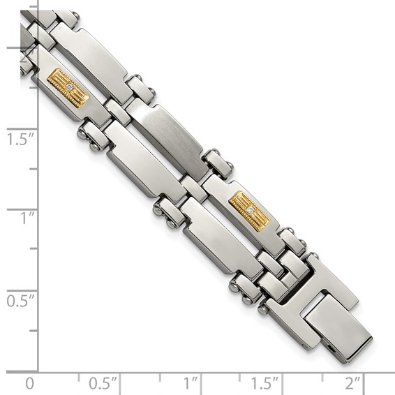 Chisel Stainless Steel Brushed and Polished with 14K Gold Accent and 1/20ct. Diamond 8.5 inch Bracelet