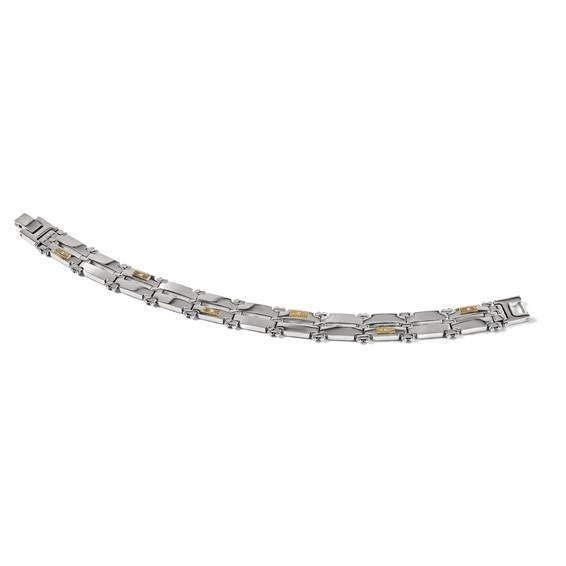 Chisel Stainless Steel Brushed and Polished with 14K Gold Accent and 1/20ct. Diamond 8.5 inch Bracelet