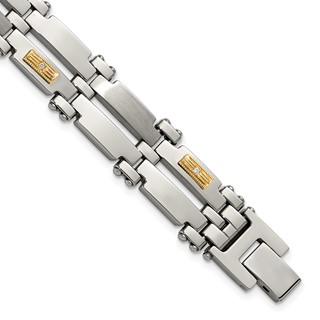 Chisel Stainless Steel Brushed and Polished with 14K Gold Accent and 1/20ct. Diamond 8.5 inch Bracelet