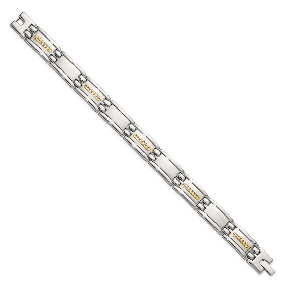 Chisel Stainless Steel Polished with 14K Gold Accent 8.75 inch Link Bracelet