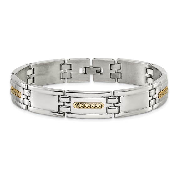 Chisel Stainless Steel Polished with 14K Gold Accent 8.75 inch Link Bracelet