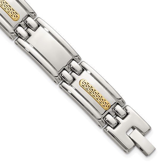 Chisel Stainless Steel Polished with 14K Gold Accent 8.75 inch Link Bracelet