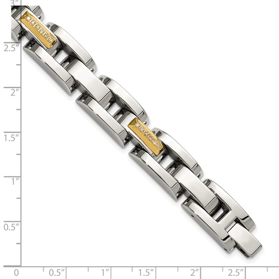 Chisel Stainless Steel Polished with 14K Gold Accent and 1/4ct. Diamond 8.25 inch Link Bracelet