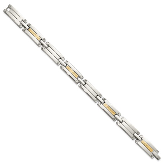 Chisel Stainless Steel Polished with 14K Gold Accent Basket Weave 8.5 inch Link Bracelet