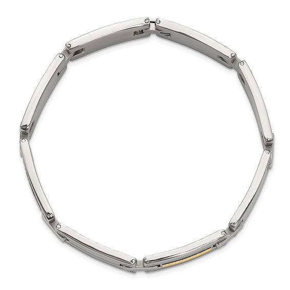 Chisel Stainless Steel Polished with 14K Gold Accent Basket Weave 8.5 inch Link Bracelet