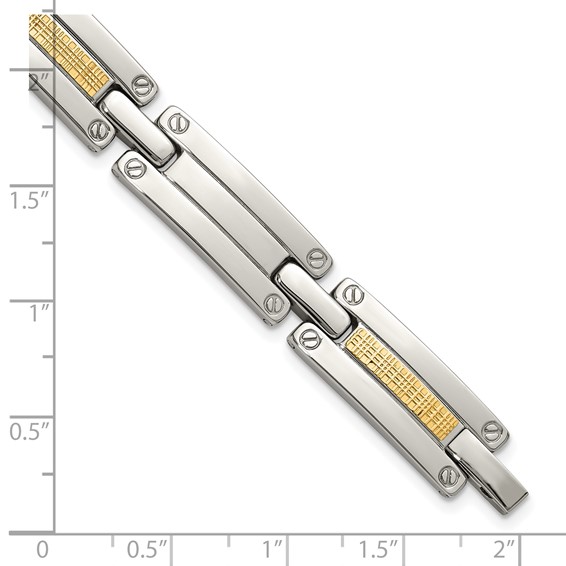 Chisel Stainless Steel Polished with 14K Gold Accent Basket Weave 8.5 inch Link Bracelet