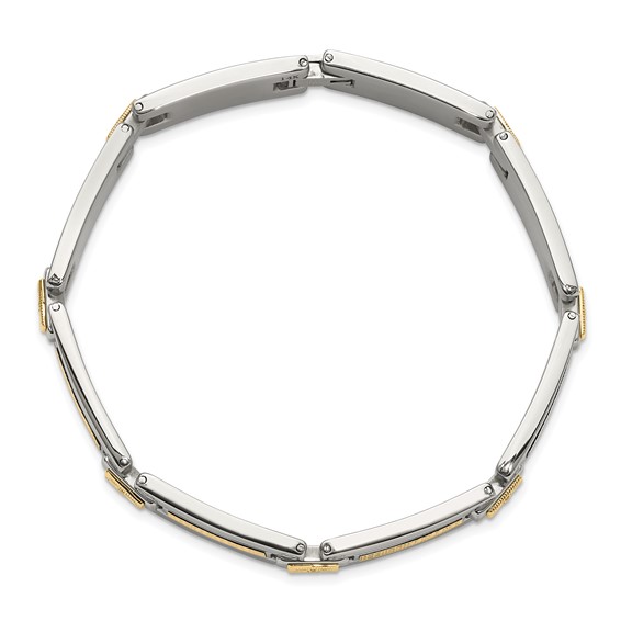 Chisel Stainless Steel Polished with 14K Accent Basket Weave and 1/15ct. Diamond 8.5 inch Bracelet