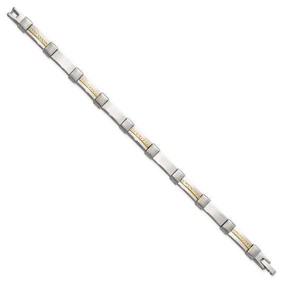 Chisel Stainless Steel Brushed and Polished with Diamond-cut 14K Gold Accent 8.25 inch Link Bracelet