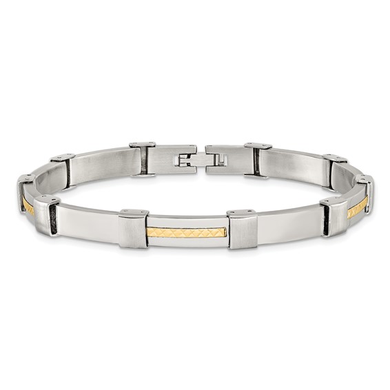 Chisel Stainless Steel Brushed and Polished with Diamond-cut 14K Gold Accent 8.25 inch Link Bracelet