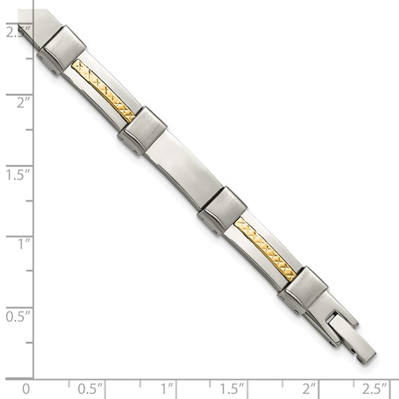 Chisel Stainless Steel Brushed and Polished with Diamond-cut 14K Gold Accent 8.25 inch Link Bracelet