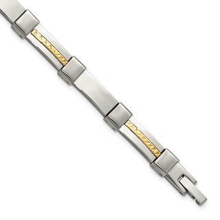 Chisel Stainless Steel Brushed and Polished with Diamond-cut 14K Gold Accent 8.25 inch Link Bracelet