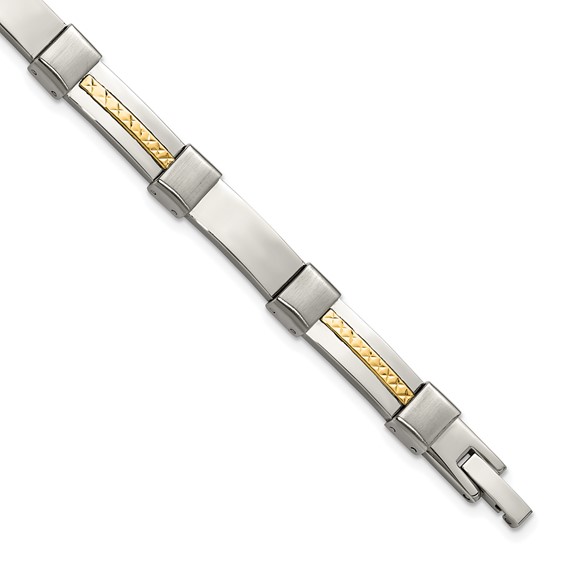 Chisel Stainless Steel Brushed and Polished with Diamond-cut 14K Gold Accent 8.25 inch Link Bracelet
