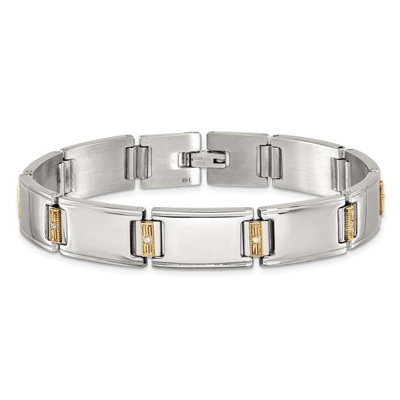 Chisel Stainless Steel Polished with 14K Gold Accent and 1/10ct. Diamond 8.5 inch Link Bracelet