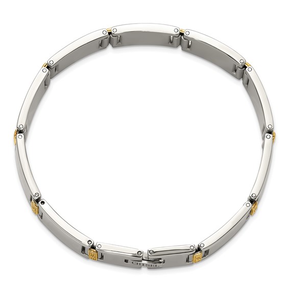 Chisel Stainless Steel Polished with 14K Gold Accent and 1/10ct. Diamond 8.5 inch Link Bracelet