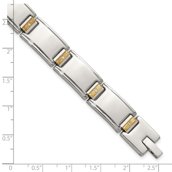 Chisel Stainless Steel Polished with 14K Gold Accent and 1/10ct. Diamond 8.5 inch Link Bracelet
